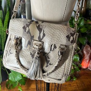 Elliott Lucca Leather Snake Print Chic Gray Purse Crossbody Bag Fall